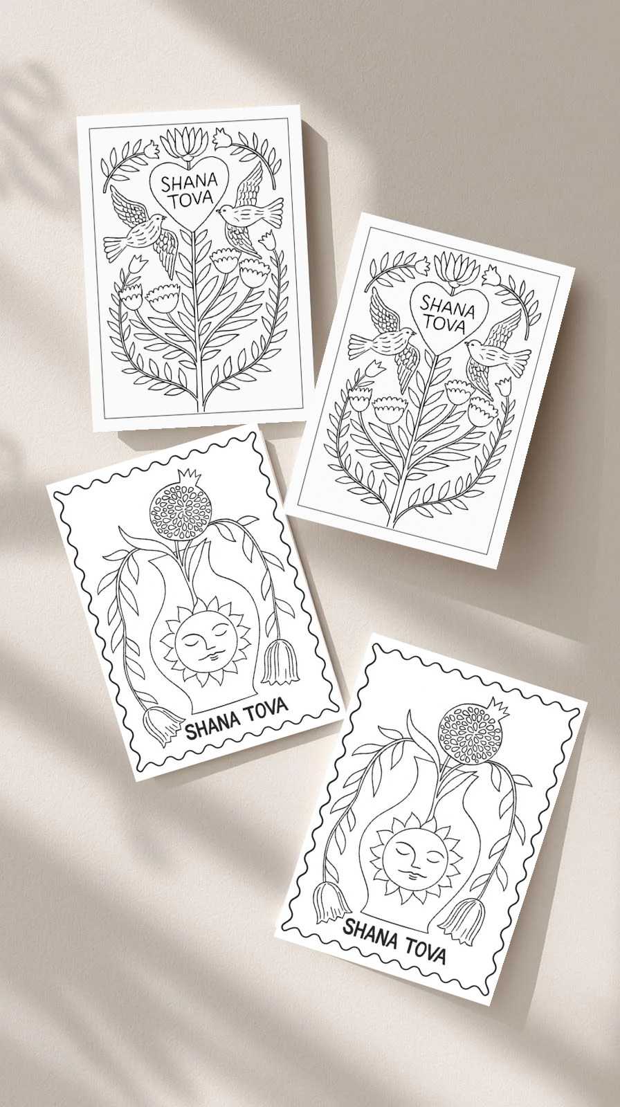 Set of 4 Coloring Postcards - Edition #5786.1 'Shana Tova'