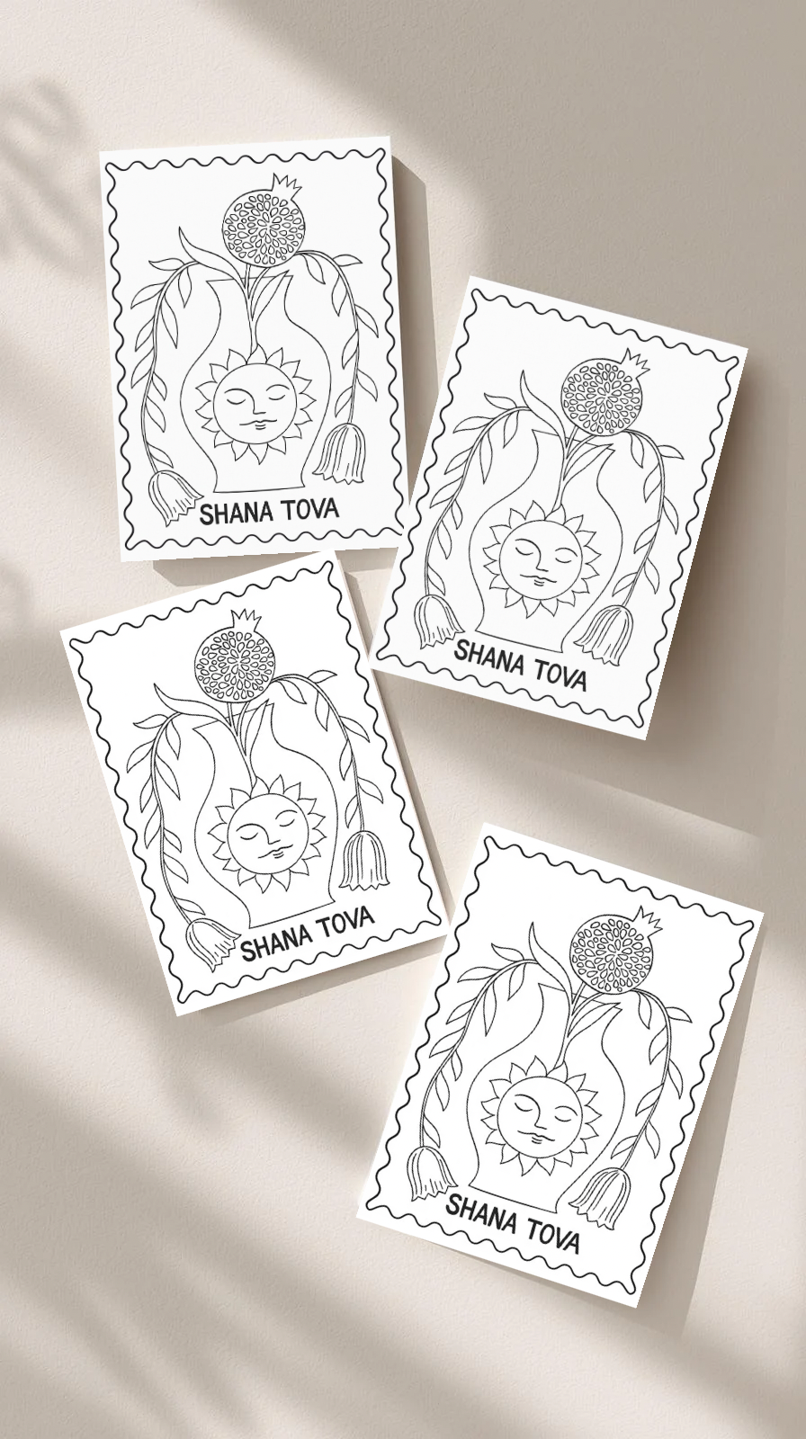 Set of 4 Coloring Postcards - Edition #5786.1 'Shana Tova'